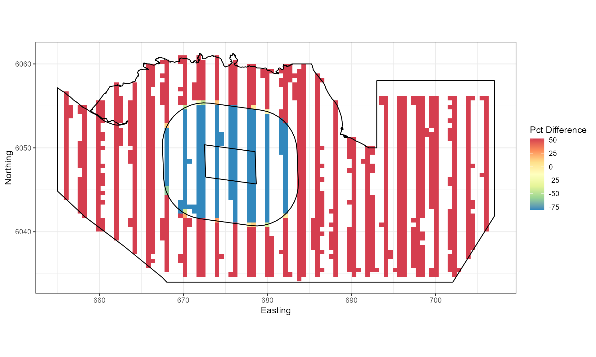 Figure showing the percentage change imposed for each grid cell.