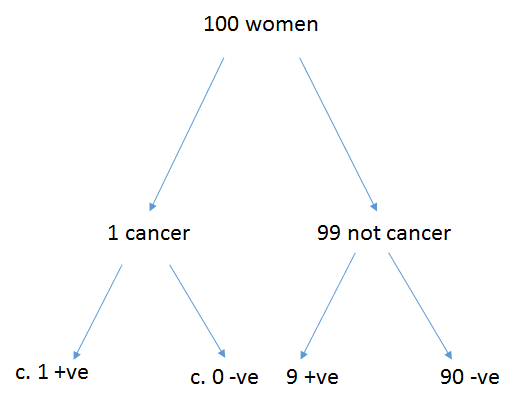 All possible outcomes for 100 women.